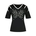 thumbnail image 3 of Gvmfive Women Blouses Rhinestone Short Sleeve Cold Shoulder Tunic Tops T Shirts, 3 of 6