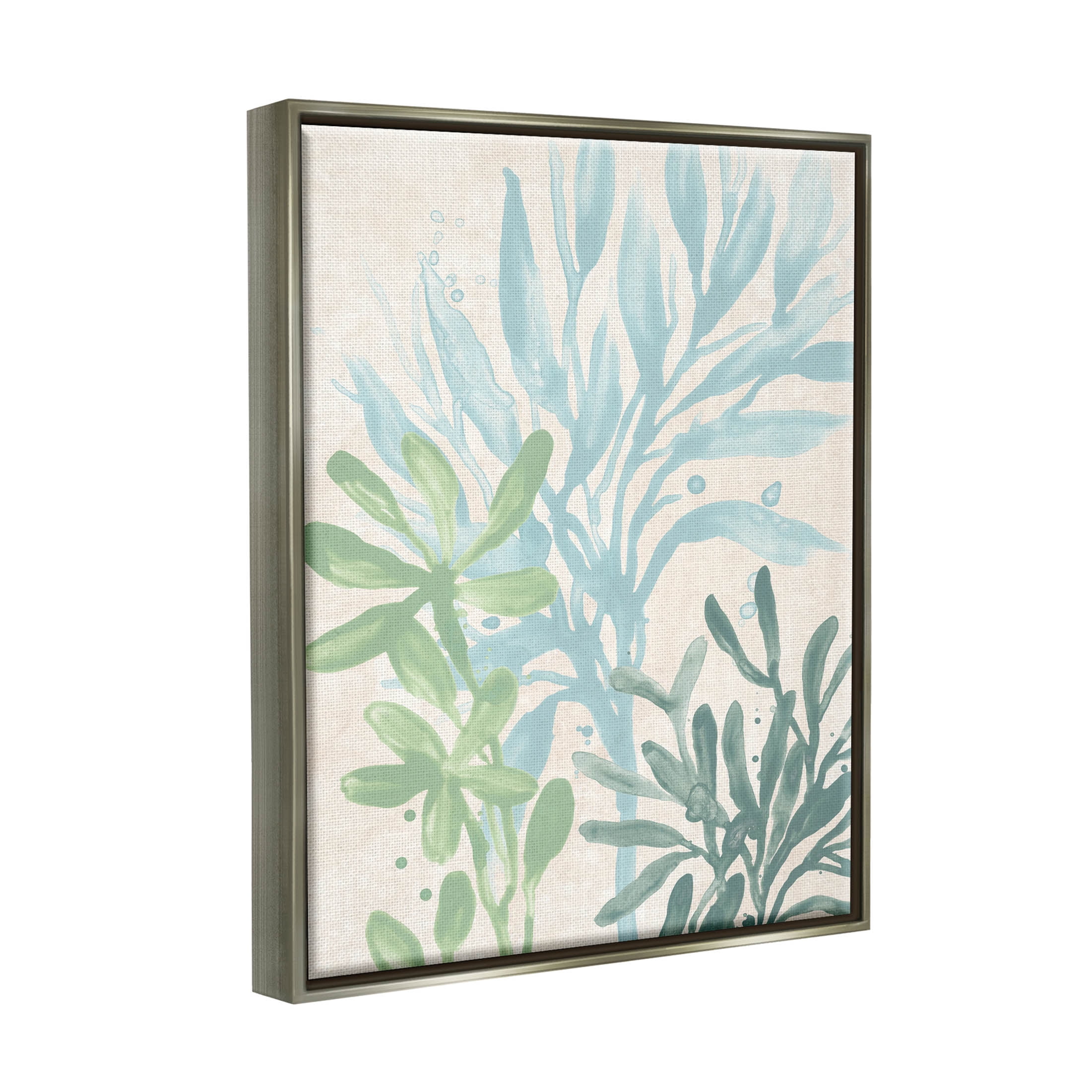Stupell Industries Underwater Seaweed Botanicals Graphic Art Luster Gray Floating Framed Canvas Print Wall Art, Design by June Erica Vess