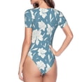 thumbnail image 4 of Daiia Lilies Flowers print Women's Crew Neck Short Sleeve Bodysuit Fashion Tops Fit Casual Basic Extender Bodysuit-X-Large, 4 of 9
