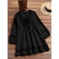 thumbnail image 3 of Womens 3/4 Sleeve Shirts Cotton Linen Roll Up Short Sleeve Tops V Neck Casual Loose Fit Blouses Black 4XL, 3 of 5