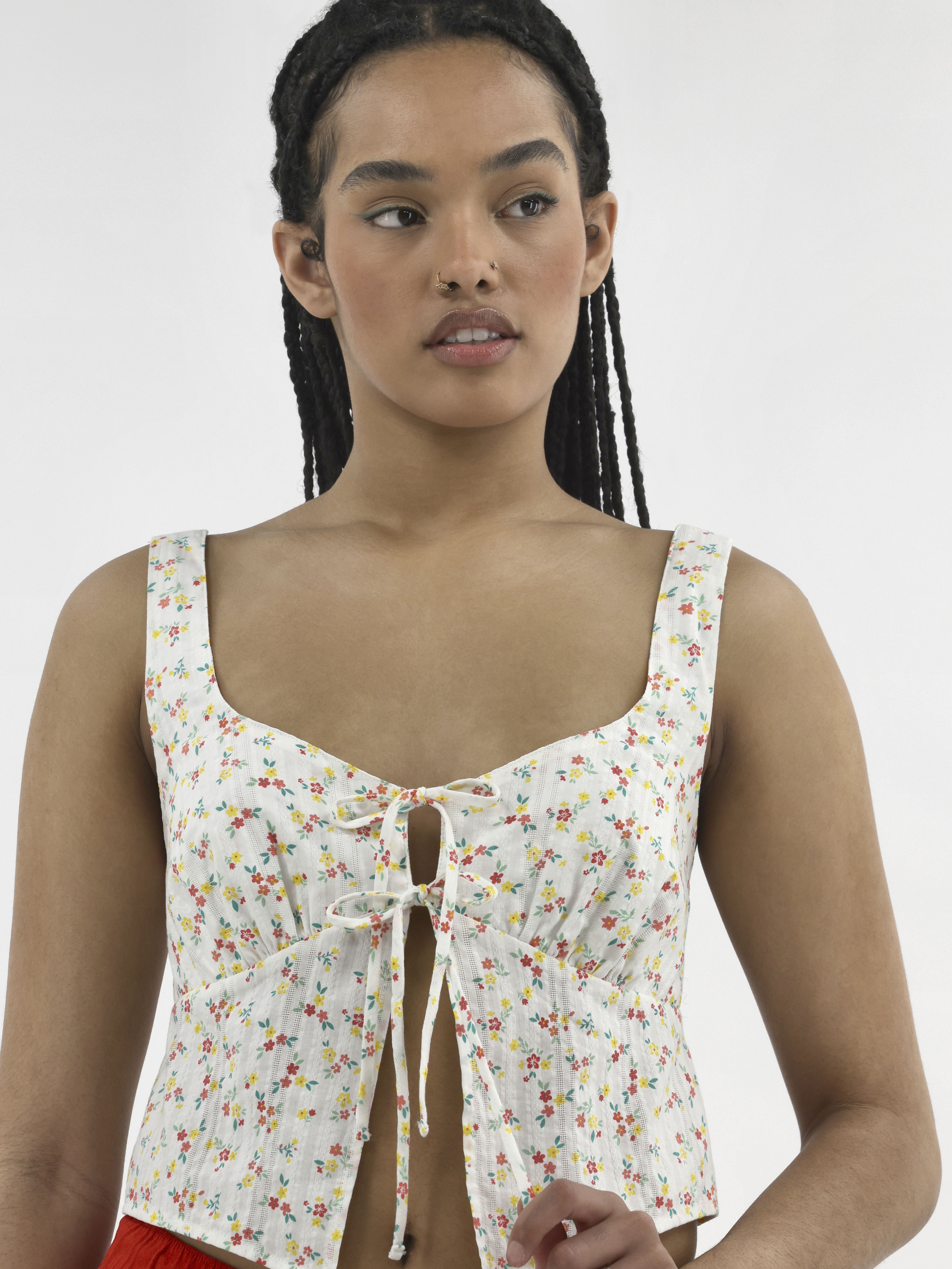 No Boundaries Tie-Front Woven Cotton Top, Women's