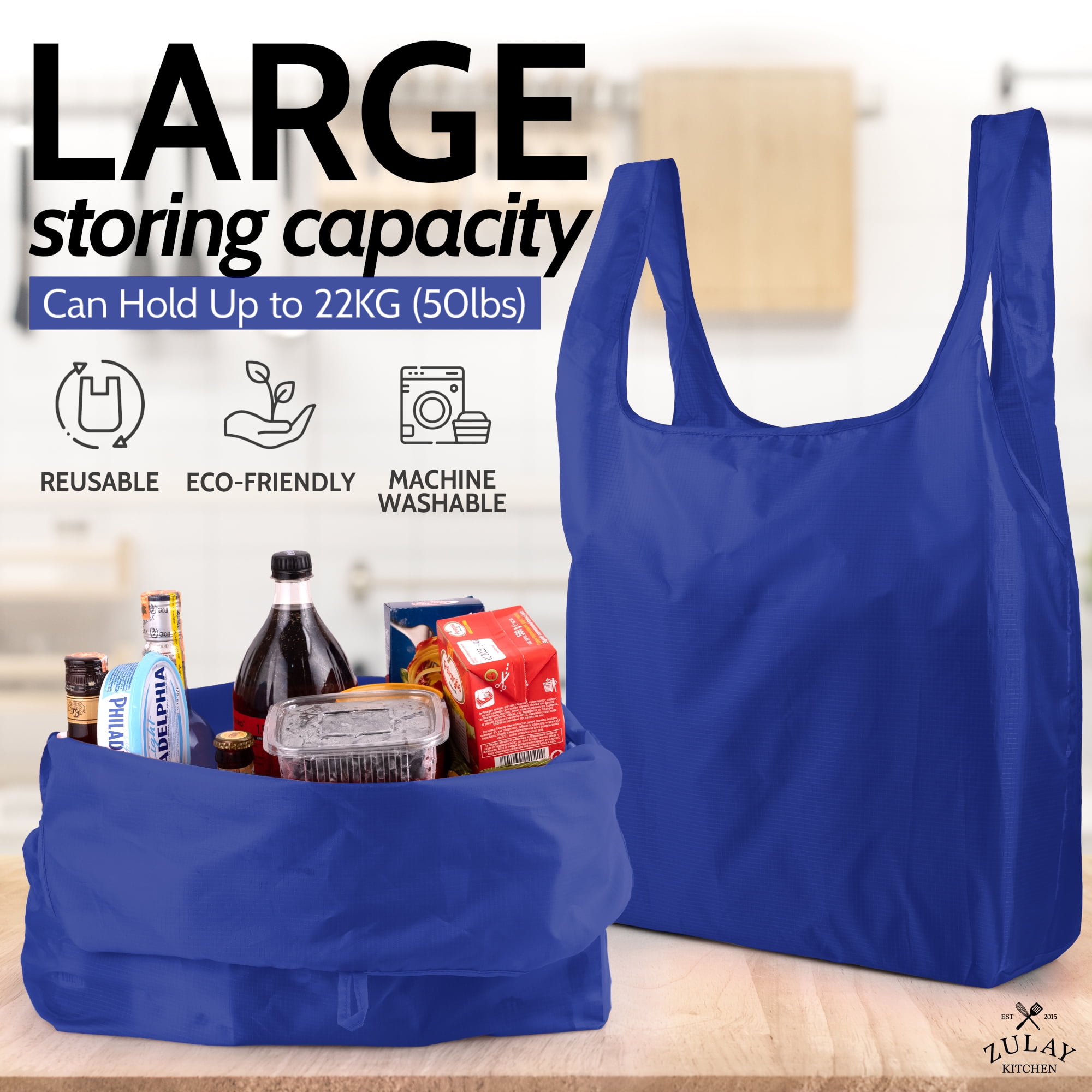 Zulay Kitchen Reusable Grocery Bags 5 Pack Polypropylene