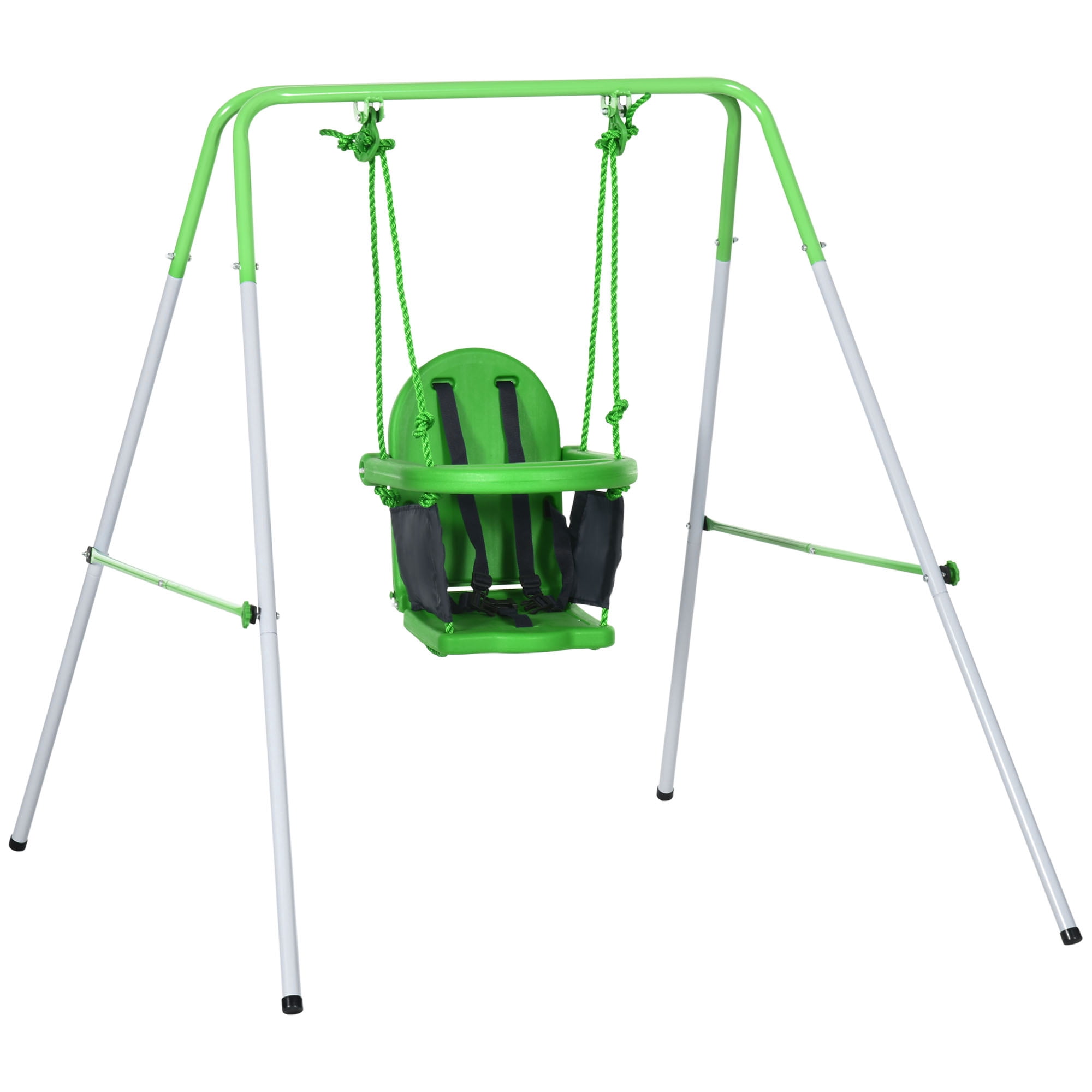 Outsunny Toddler Swing Set with Metal Stand, Safety Seat Belt, Baby Swing Set for Kids Aged 6-36 Months, Green