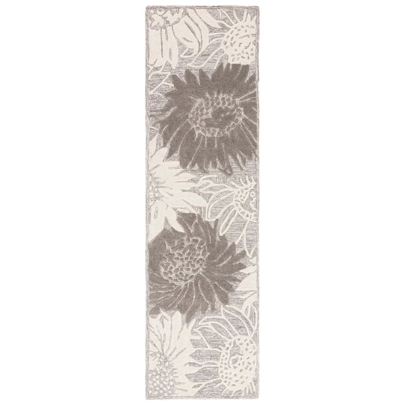 Safavieh  Handmade Jardin Lieneke French Country Floral Wool Rug 2'3" x 8' Runner - Grey/Ivory