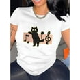 thumbnail image 1 of Camiseta Para Mujer Verano Suave Camiseta Con Cuello Redondo Para Mujer Para Caminar Por La CalleWomen's Fashionable Cat & Music Notes Graphic T-Shirt - Casual Round Neck, Short Sleeve, Comfortable, 1 of 7