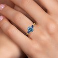 thumbnail image 4 of Gem Stone King 10K Yellow Gold Persian Blue Moissanite and Blue Created Sapphire 3-Stone Ring for Women | 1.66 Cttw | Oval 8X6MM | Gemstone Birthstone | Size 8, 4 of 6
