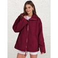 thumbnail image 3 of Osfvolr Womens Jacket Oversized Zip Up High Collar Long Sleeves Fuzzy Casual Winter Fall Coats with Pockets Wine Red M, 3 of 8
