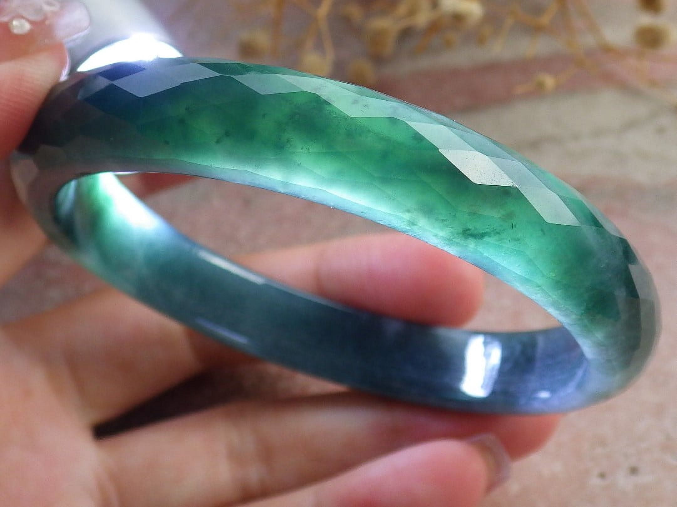 Icy Green Natural A JADE Jadeite Dia Cut Bangle Bracelet 59 mm 682912 TN