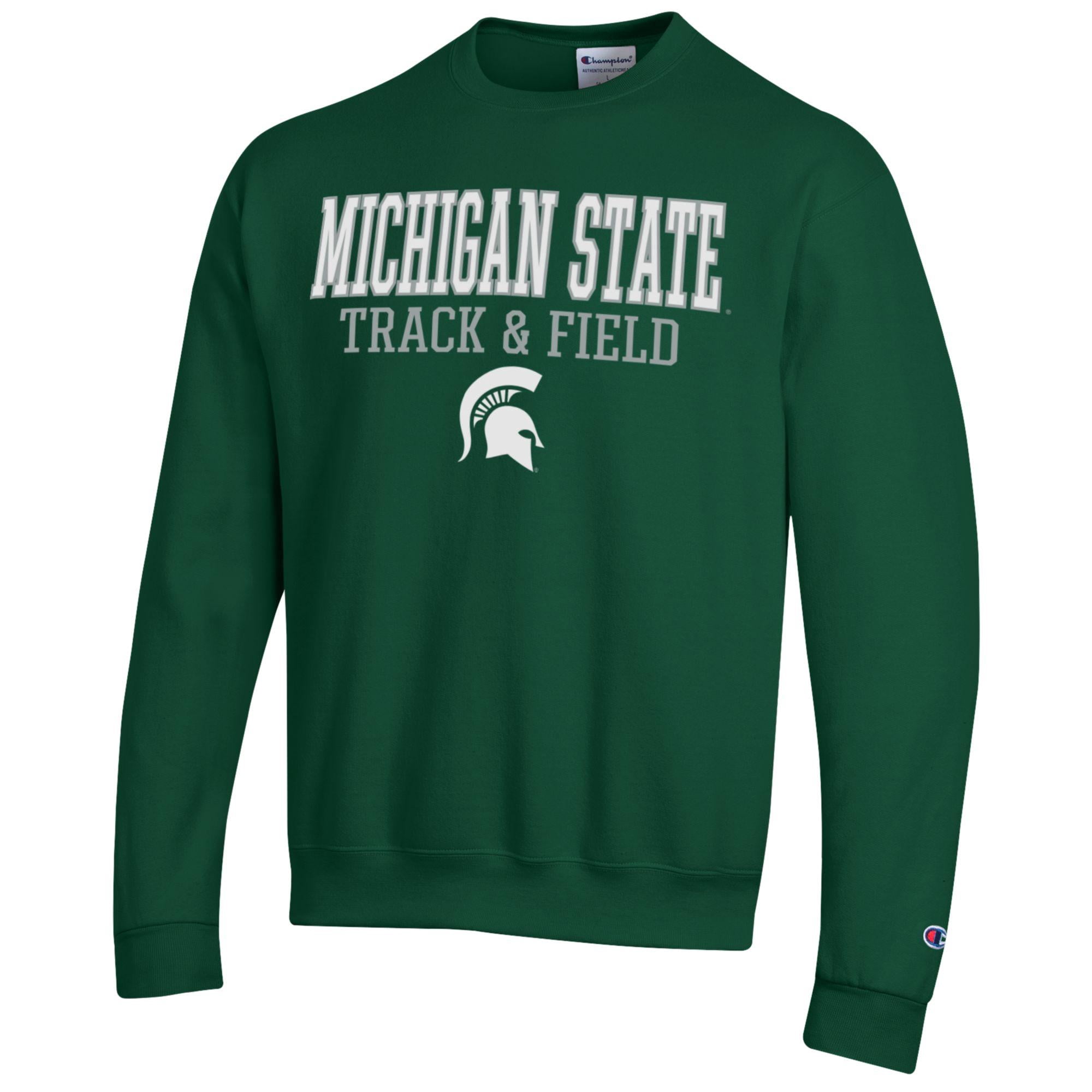 Men's Champion  Green Michigan State Spartans Track & Field Stack Powerblend Pullover Sweatshirt