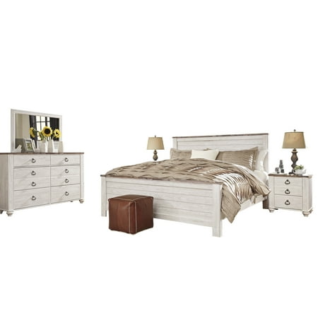 Ashley Furniture Willowton 5 Pc Cal King Panel Bedroom Set W 2 Nightstand White