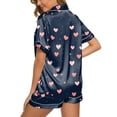 thumbnail image 3 of FUNDUFI Womens Pajama Sets Short Sleeve Casual Valentine's Day Love Heart Printed Satin Pajama Shirt Pants 2Pcs Sleepwear Outfit Sets Comfortable Loose Fit Pyjamas Set Comfy Women's Homewear, 3 of 5