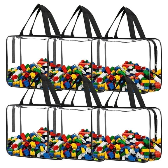 Large Toy Storage Bags Reusable Clear Storage Travel Waterproof Organizer Bags with Zipper for Building Blocks Puzzle Kids Books 6 Packs