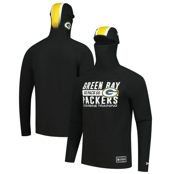 Men's New Era Black Green Bay Packers Functional Fandom Balaclava Helmet Stripe Tri-Blend Hoodie