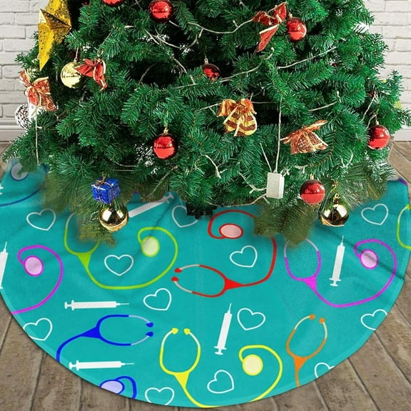 Christmas Tree Medical Theme Nurse 48" Christmas Tree Skirt Round Winter Snow Suitable for Christmas, Christmas, Halloween, Party Decoration Occasions