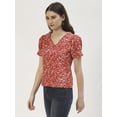 thumbnail image 2 of DressBerry Women's Printed Cotton Poplin Short Puffed Sleeves Blouse Buttoned Closure V Neck Lightweighted Casual&nbsp;Summer Wear Waist Length Regular Top, 2 of 7