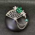 thumbnail image 4 of Eosunjian Retro Tassel Fan Brooch Pin Shiny Rhinestones Inlaid Badge Suit Lapel Shawl Scarf Badge Party Evening Clothing Accessory Green, 4 of 11