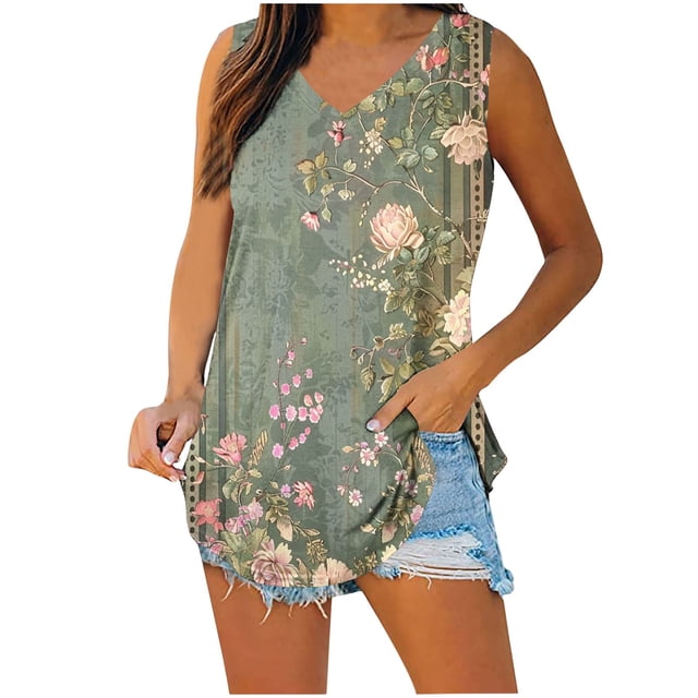 Camisoles pour Femmes, Mode Été Col en V Décontracté Imprimé Blouse Ample