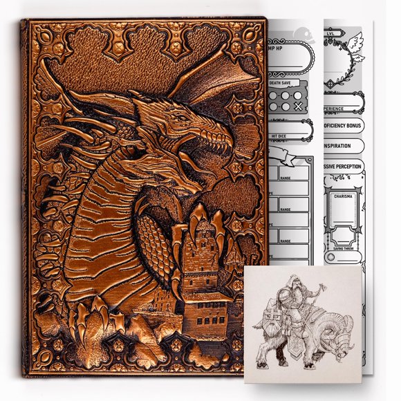 Cuaderno HORNATE DND de cuero con dragón en relieve, tamaño A5