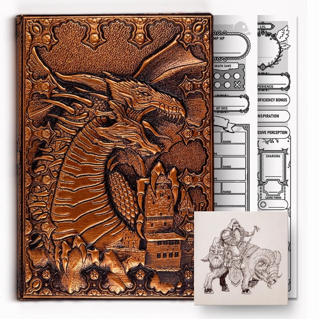 Cuaderno HORNATE DND de cuero con dragón en relieve, tamaño A5