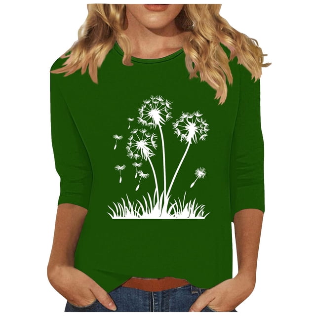 Plebaso Hauts pour Femmes Manches 3/4 Chemises Imprimées Décontractées Tuniques Col Rond Blouses pour Femmes