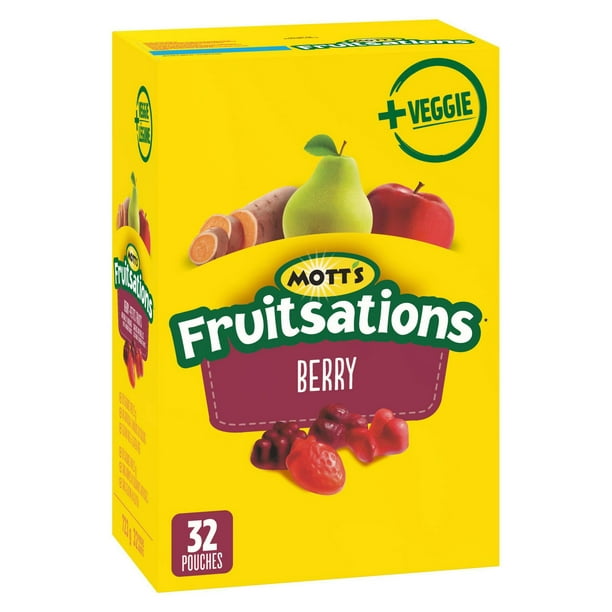 Mott's Fruitsations + Légume Collations à saveur de fruits Sans gluten Petits fruits 32 sachets, 723 g