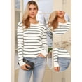thumbnail image 2 of DARING DIVA Striped Round Neck Fall Winter Pullover Sweater Tops XS White, 2 of 6
