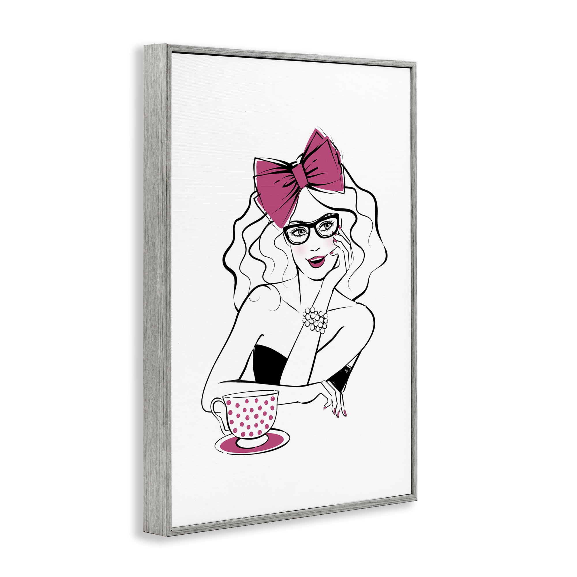 Stupell Industries Glam Tea Party Novelty Painting Gray Framed Art Print Wall Art, 16 x 24