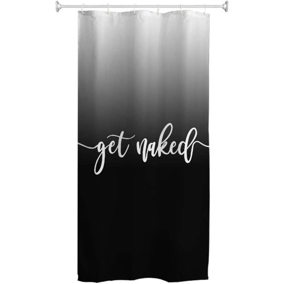 Shower Curtain Funny Cute Get Naked White Words Black Background Simple Design Machine Washable Fabric Bathroom Decor Set with Hook Bath Curtain 72 x 72 inches