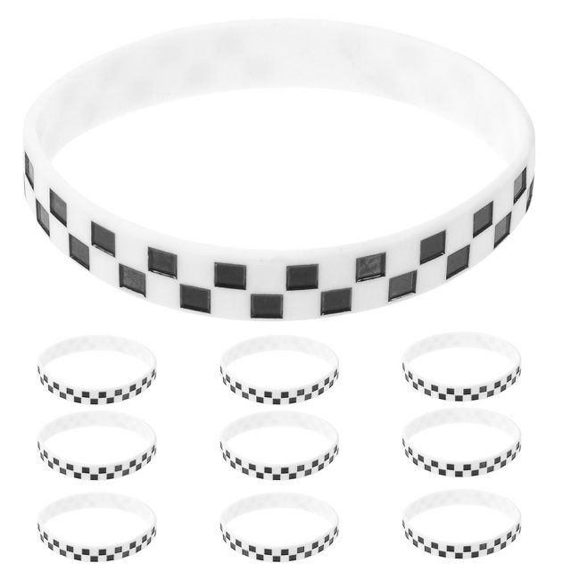 12pcs Checkered Wristband Plaid Pattern Silicone Bracelets Racing Theme Party Gifts