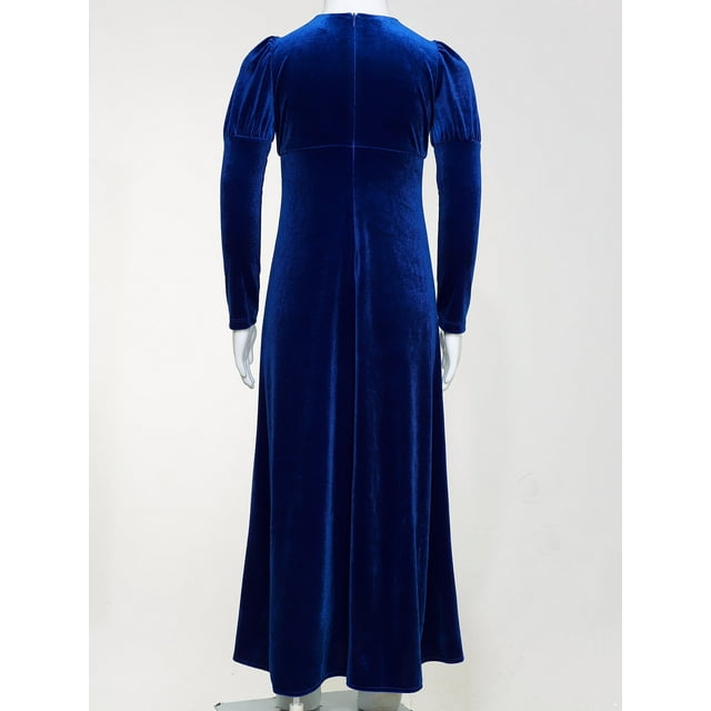 iiniim Enfants Filles Renaissance Médiévale Royauté Princesse Costume Velours Fleurs Dorées à Blocs de Couleur Longue Robe Bleu Royal 6