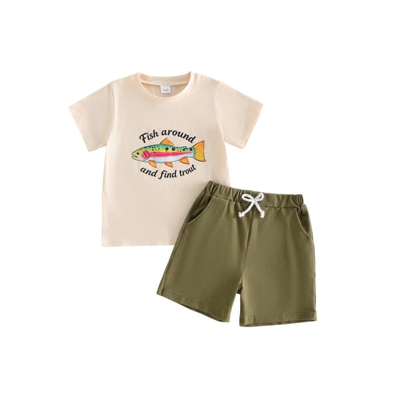 BemeyourBBs Toddler Baby Boy Duck Hunting Fishing Outfit Infant Baby Boys Summer Clothes Casual Bear Fish Duck Animal Print Short Sleeve T Shirt Tops and Shorts 2 Pcs Set