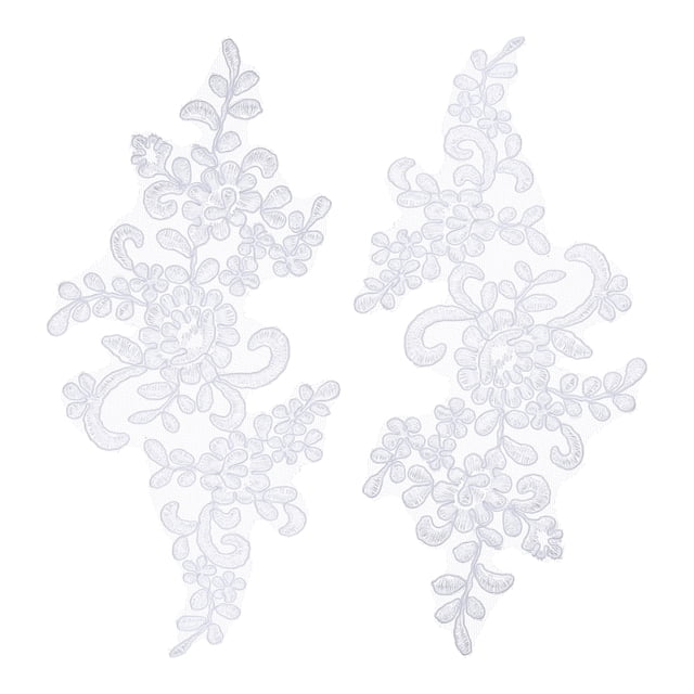 Uxcell 2 Pcs Apliques de Encaje de Flores 3D Parche de Encaje Bordado Adición de Embellecimientos para Vestido de Novia Ropa Accesorios de Manualidades Decoración de Encaje, Blanco Brillante (23cm)
