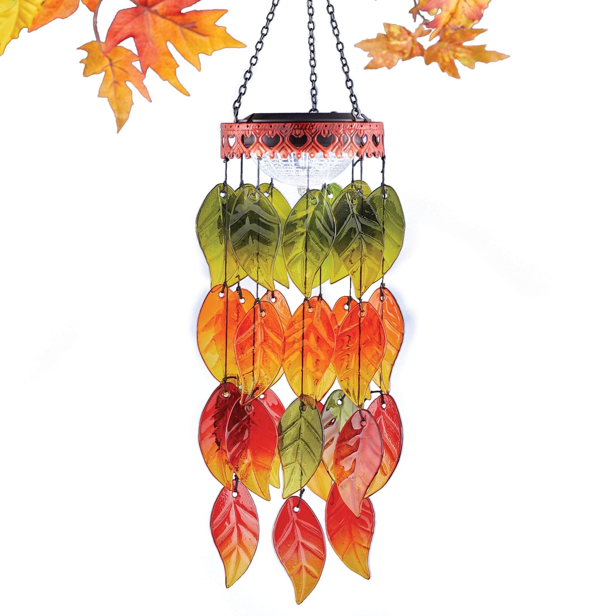 Collections Etc Solar Colorful Autumn Leaves Wind Dangler Includes Chain and Hook on Top for Easy Hanging