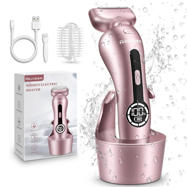 Akunbem Afeitadora eléctrica para mujeres para piernas, bikini, maquinillas de afeitar eléctricas para mujeres, axilas, pelos públicos, afeitadora recargable para mujeres, uso en seco y húmedo, sin do