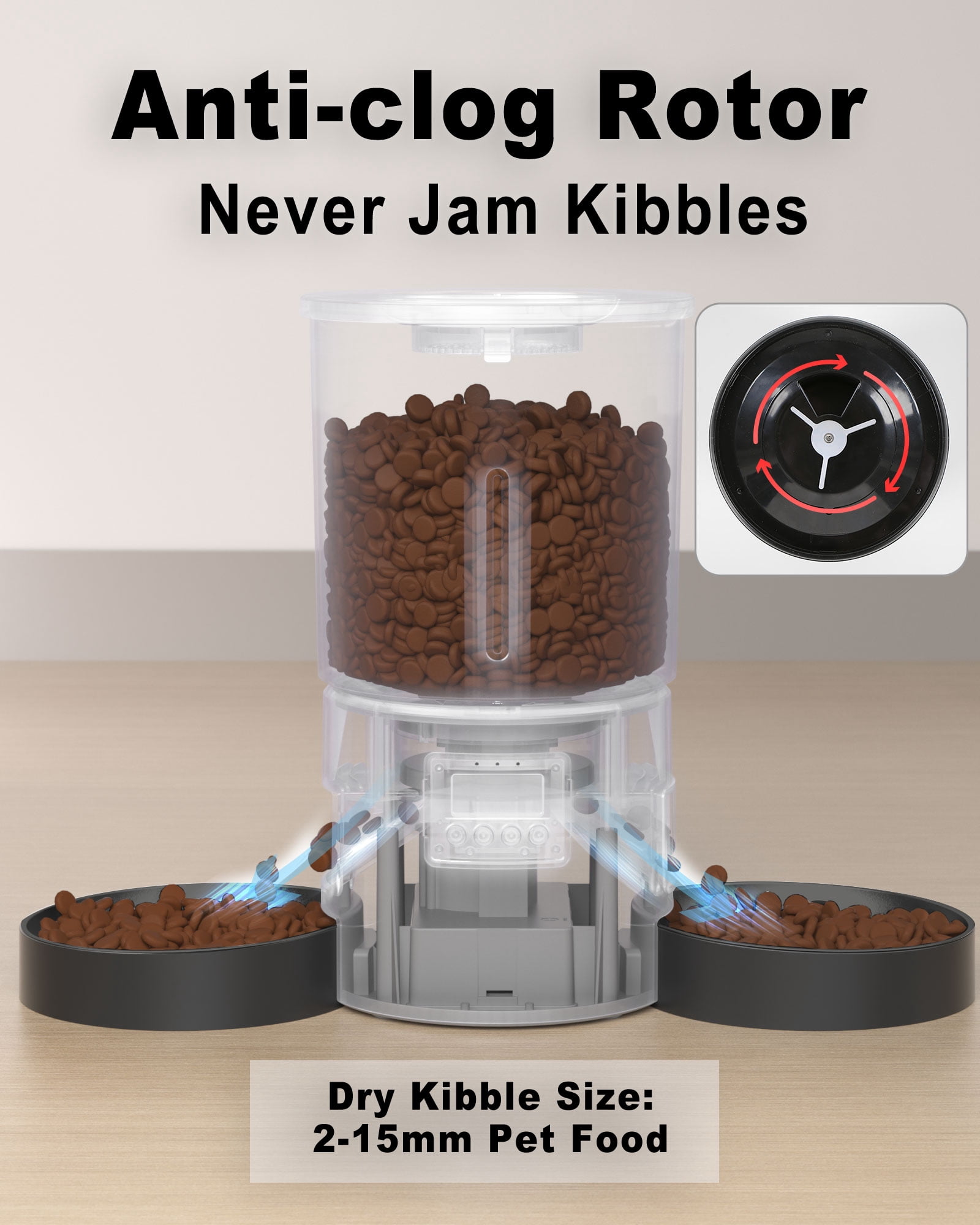 Miaosical Dual Automatic Cat Feeder 2 Cats,6 Meals/Day,12 Portions/Meal,4.2L Dual Power Double Bowls Feeder,Dry Food Auto Pet Dispenser,10S Voice Record,Flexible Schedule Timer