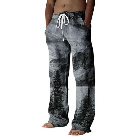 Ediodpoh Mens Fashion Casual Printed Pocket Lace up Pants Large Size Pants Men’s Pants Grey S