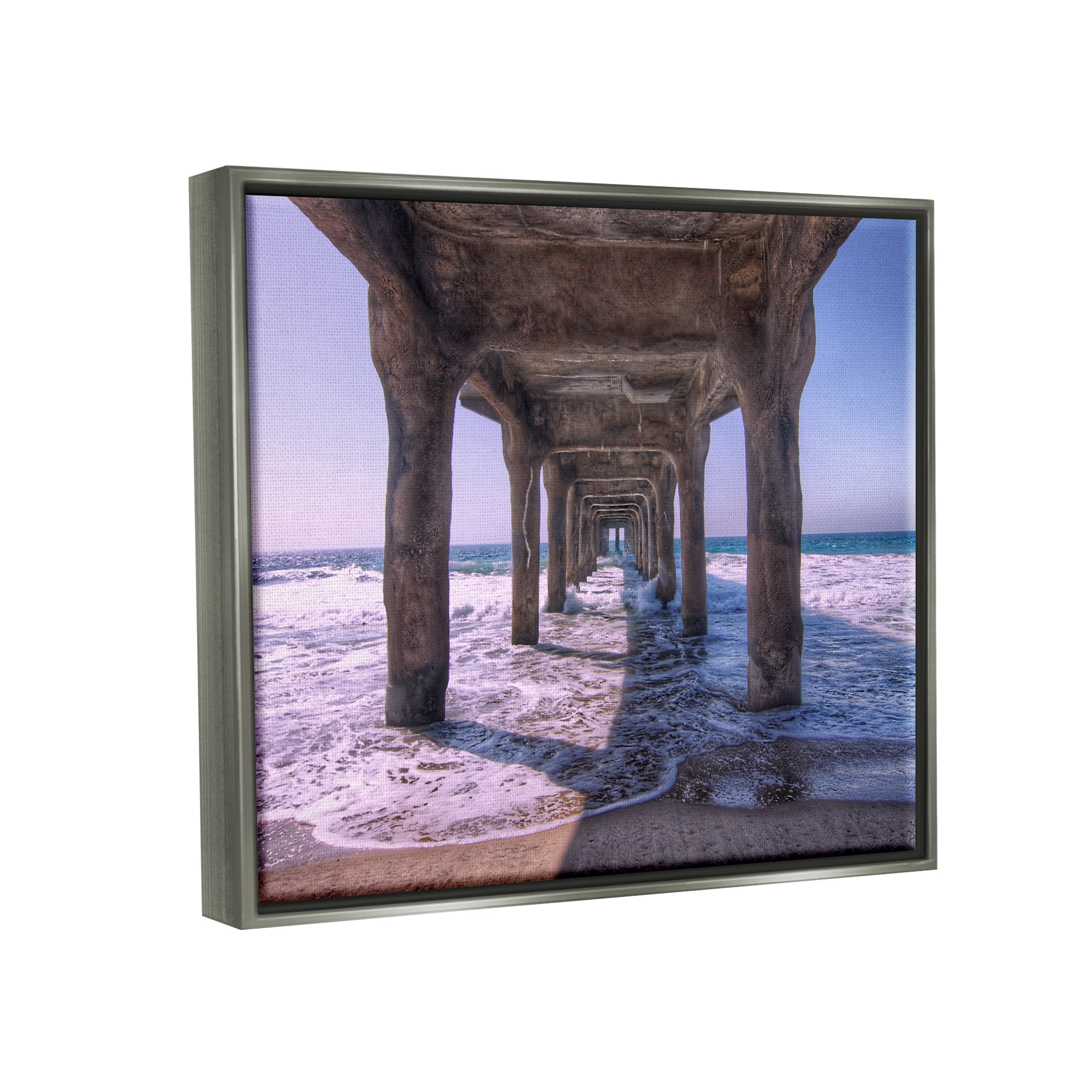 Stupell Industries Waves Under Dock Landscape Photography Gray Floater Framed Canvas Art Print Wall Art, 31 x 25