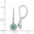 thumbnail image 2 of 14k White Gold Diamond Halo Emerald Leverback Dangle Earrings - 24mm, 2 of 5
