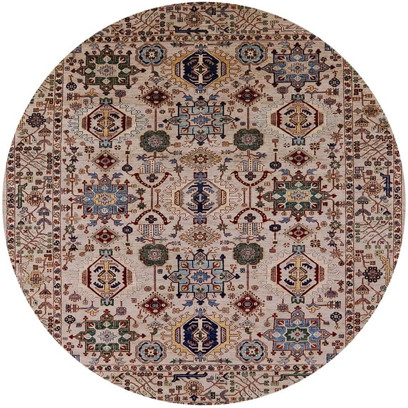 Ahgly Company Indoor Round Mid-Century Modern Red Brown Oriental Area Rugs, 8' Round