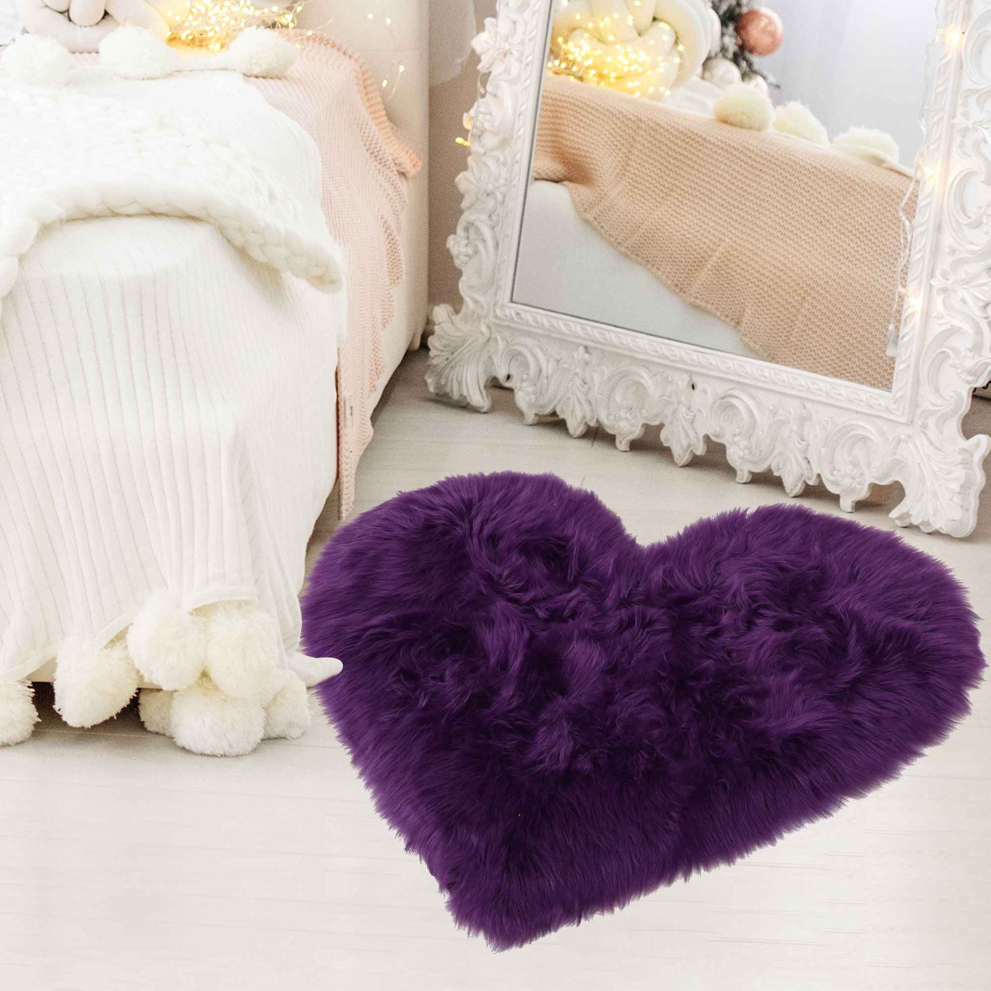 Unique Bargains Heart Shaped Faux Fur Shag Area Rug 2.3Ft x 3Ft Purple