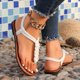 thumbnail image 5 of Sandalias Planas con Correas de Tobillo de la Mujer Redonda Del Dedo Del Pie Abierto Sandalias Tejidas, Espalda Elástica Zapatos de Verano Casuales para la Playa Y el Uso Diario, 5 of 9