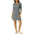 thumbnail image 2 of INSPIRE CHIC Women's Midi Elegant V Neck Lantern Long Sleeve Belted A-Line Dress Red XL, 2 of 5