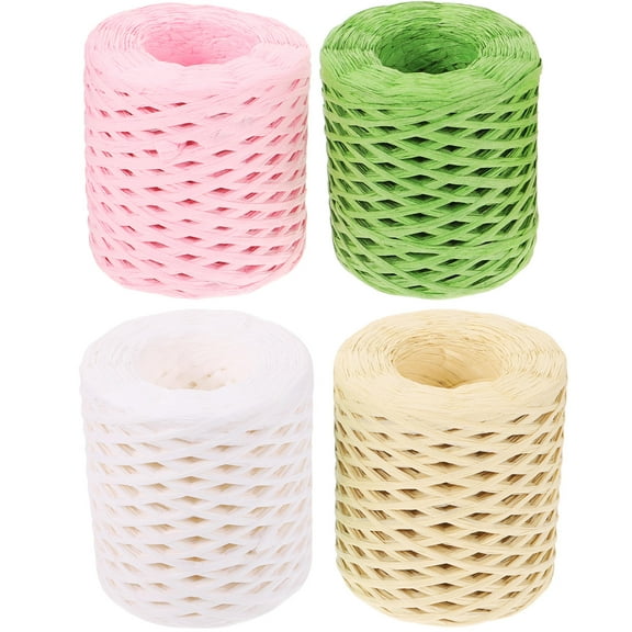 LITINKIMI Raffia Paper Ribbons for Diy Accessory 4 Rolls Green Grass Color