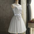 thumbnail image 4 of Vestido de dama de honor de encaje para mujer, vestido formal de fiesta delgado sin mangas Irfora Gris/M, 4 of 7