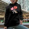 thumbnail image 2 of Retro Yum & Heart Lollipops Art, Valentine's Day Gift, Black Hooded Sweatshirt or Hoodie, Small, 2 of 5