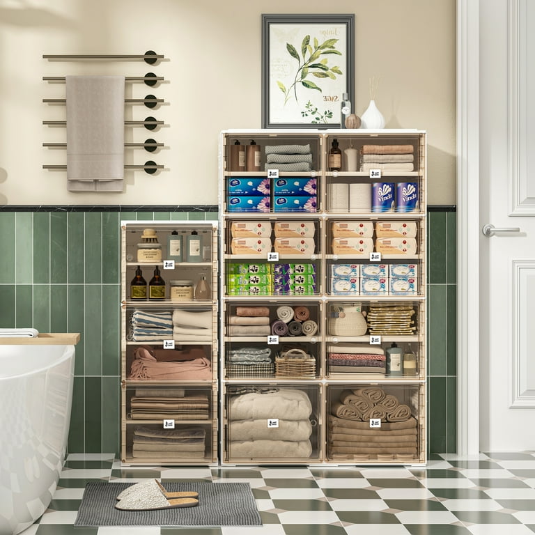 Antbox Portable 7-Tier, 28-Pair Sneaker Box Shoe Rack; Clear