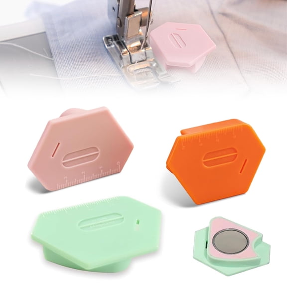 Deally 3-Pack Magnetic Seam Guide for Sewing Machines – Upgraded Polygonal Hemmer Ruler with Scale, Strong Magnet & 3 Colors (Orange, Pink, Green), Universal for All Fabric Types