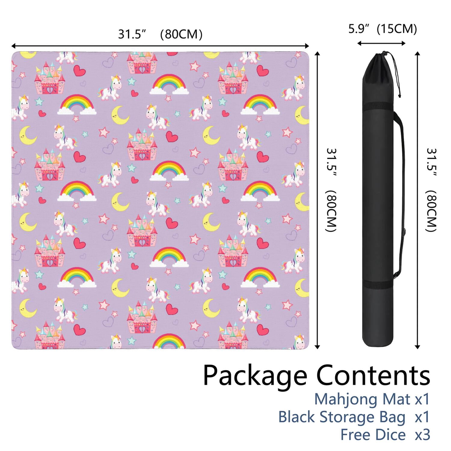 Cute Horse Mahjong Mat for Table, 31.5*31.5in Anti Slip American Mahjong Table Cloth, Noise Reduction, Neoprene Mah jongg Mat with Carrying Bag & 3 Dices, Mahjong Sets Gift, Board Tile Games Mats