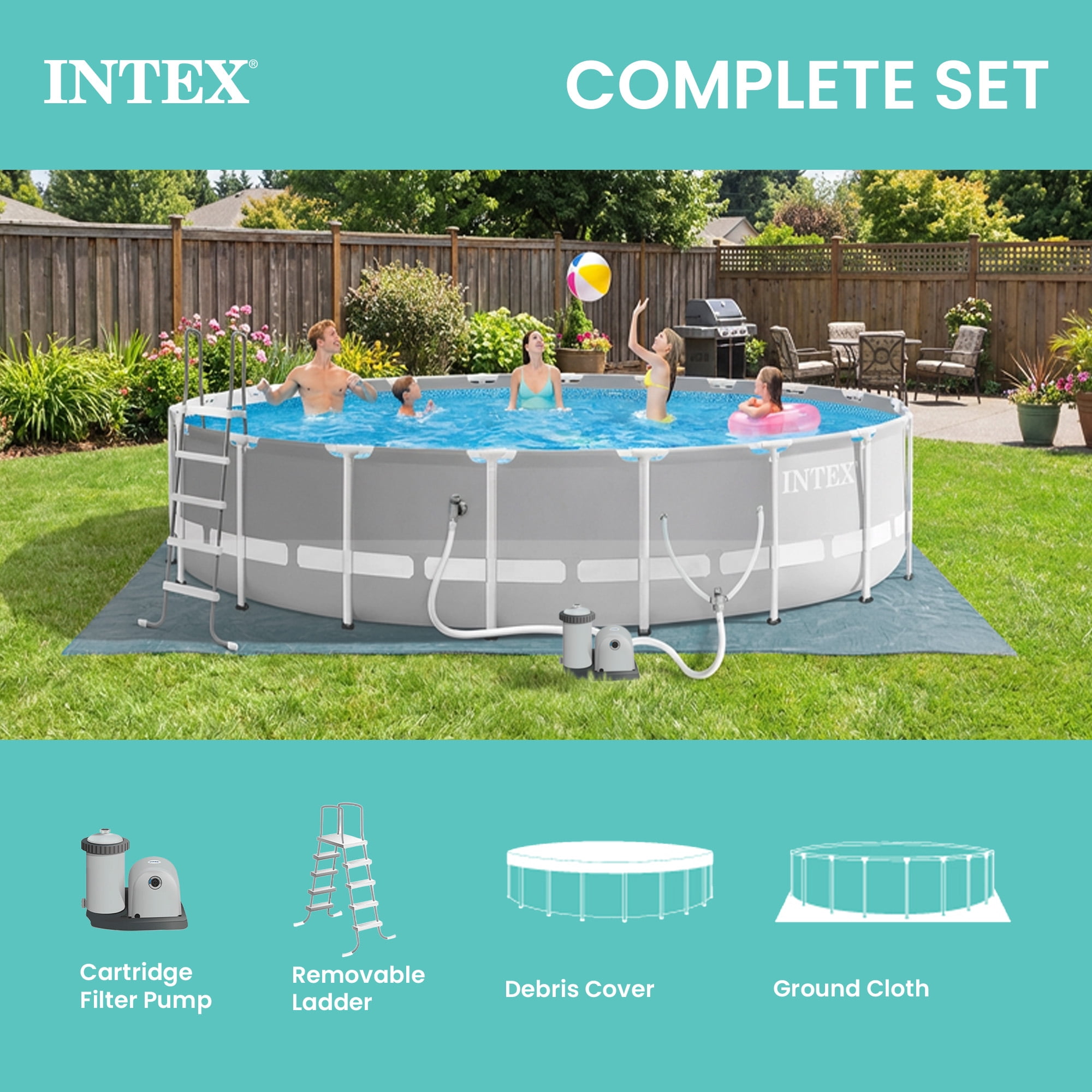 INTEX Prism Frame 20ft x 52in Above Ground Swimming Pool Set w/ Pump