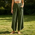 thumbnail image 5 of Oksale Boho Pants for Women Petite Pull On Cozy Cotton Pants with Pockets Elastic High Waist Summer Casual Pants Loose Wide Leg Trousers Army Green L, 5 of 7